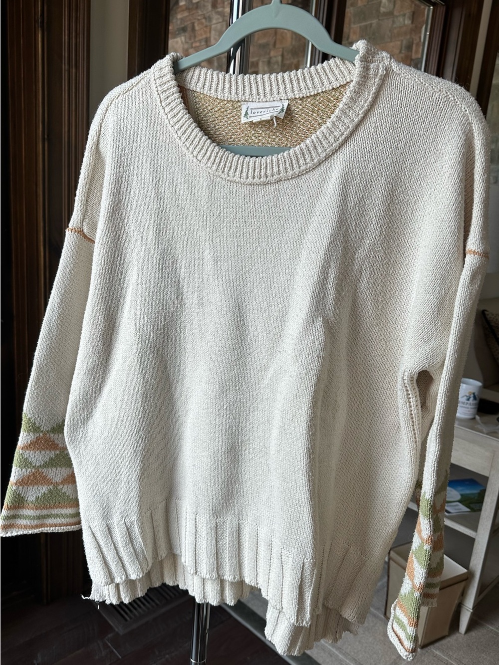 Loveriche Cozy Knit Sweater with Geometric Sleeve and back details